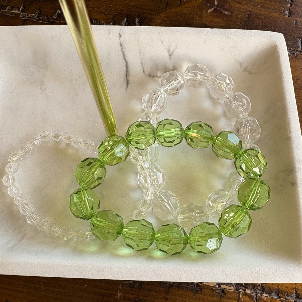 Elegant Green and Clear Beaded Stretch Bracelet Set